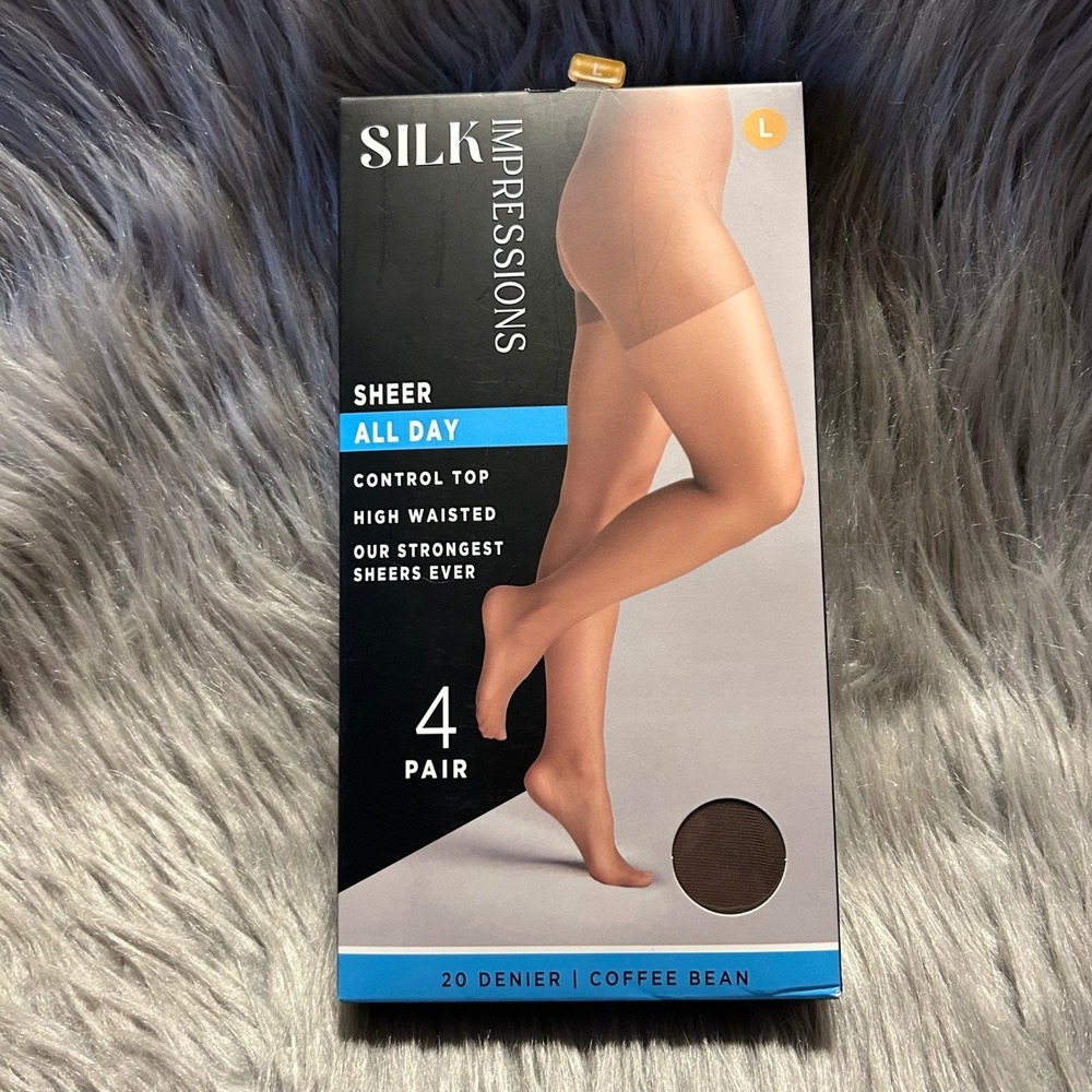 Silk Impressions Sheer Control‎ Top Tights Womens Large Coffee Bean High Waisted